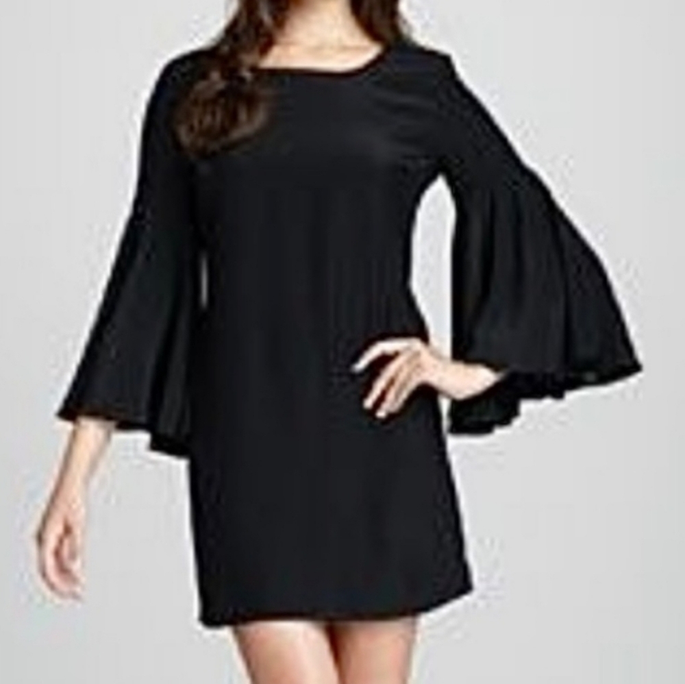 Amanda Uprichard X Revolve Dress Navy Blue Silk Slit Bell Sleeve Mini Size Small